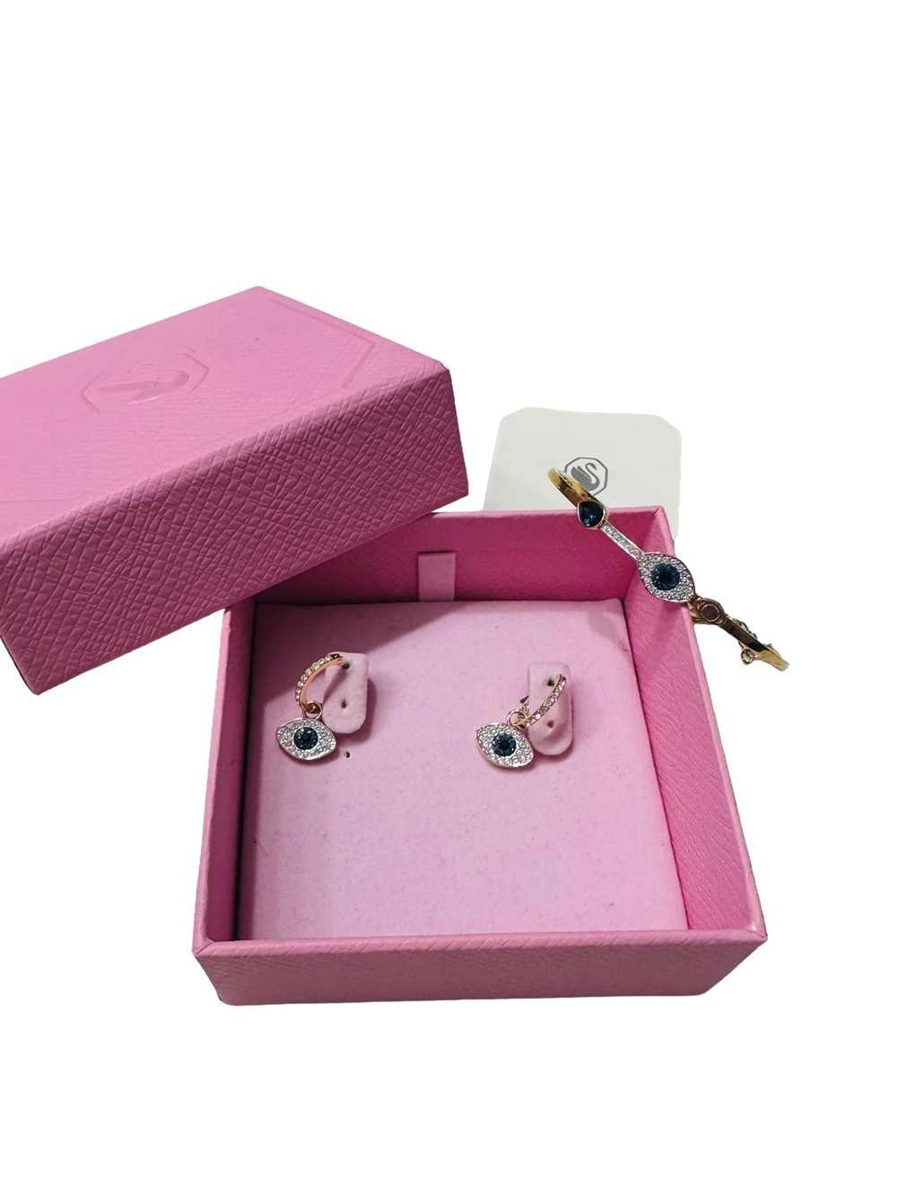Swarovski Rose Gold and Blue Crystal Evil Eye Earrings Set & Bracelet